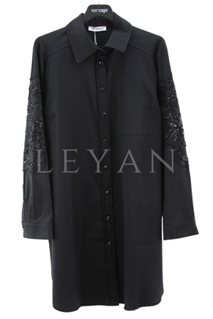 Fuat Gürşen Kolları Taş İşleme Tunik- LYN03593 Siyah
