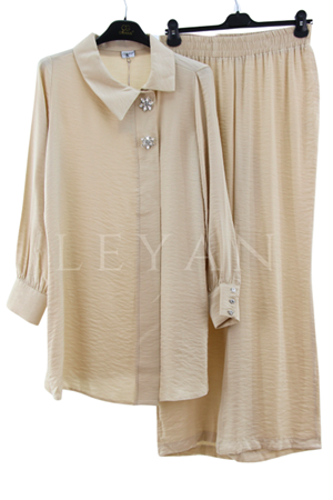 Orhan Store Taşlı Parlak Takım- LYN03643 Bej
