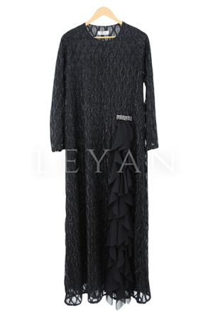 Dule Simli Elbise- LYN03641 Siyah