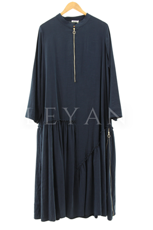 Defrina Fermuar Detaylı Elbise- LYN03652 Lacivert