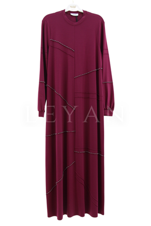 Nuss Taş Detaylı Elbise- LYN03677 Bordo