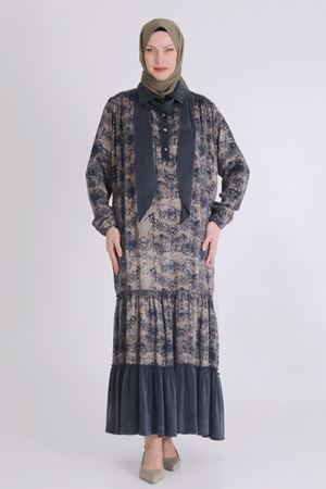 Behrem Fularlı Lyocel Elbise- LYN03478 Siyah