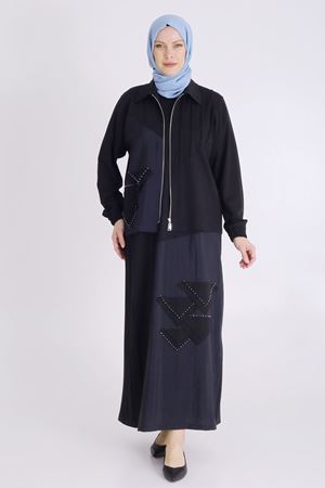 Behrem Taş Detaylı Ceketli Elbise- LYN03734 Siyah