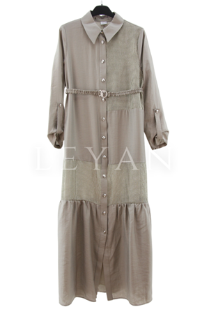 Orhan Store File Detaylı Elbise- LYN03780 Haki