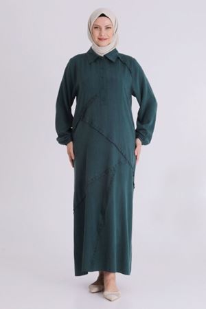 Behrem Fırfır Detaylı Elbise- LYN03794 Petrol