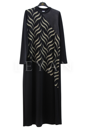 Orhan Store Derili Baskılı Elbise- LYN03851 Siyah