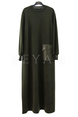 Defrina Kabartmalı Elbise- LYN03873 Haki