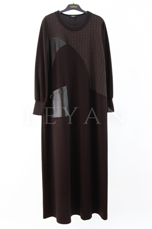 Defrina Deri Ve Jakar Detaylı Elbise- LYN03878 Kahve