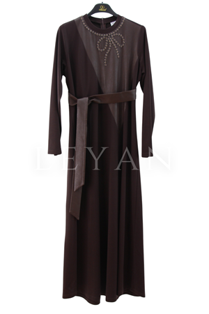 Orhan Store İşlemeli Elbise- LYN03923 Kahve