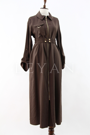 Nuss Fermuar Detaylı Elbise- LYN03860 Kahve
