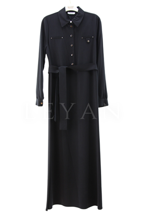 Nuss Çıtçıt Detaylı Elbise- LYN03816 Siyah