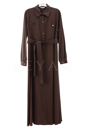 Nuss Çıtçıt Detaylı Elbise- LYN03816 Kahve