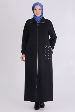 Behrem Zımba Detaylı Ferace- LYN03917 Siyah