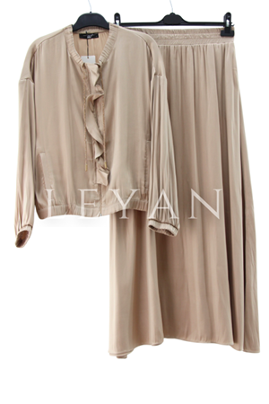 My312 Önü Fırfırlı Etekli Takım- LYN03887 Bej