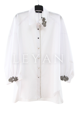 My312 Şeritli Taşlı Gömlek- LYN03897 Ekru