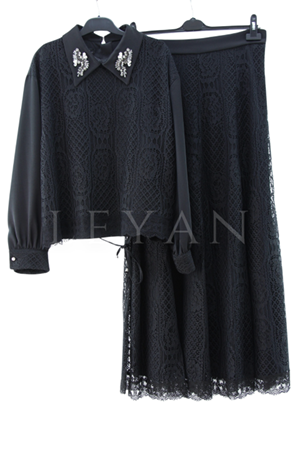 My312 Dantelli Taşlı Takım- LYN03876 Siyah
