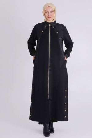 Behrem Kuşgözü Detaylı Ferace- LYN03916 Siyah