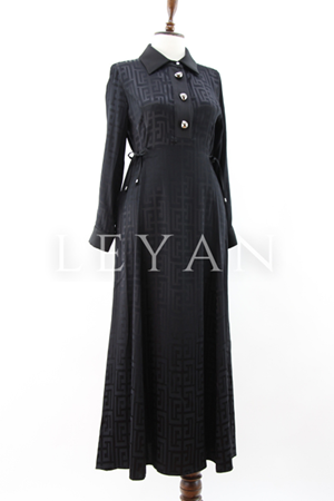 My312 Önü Düğmeli Jakar Elbise- LYN04009 Siyah