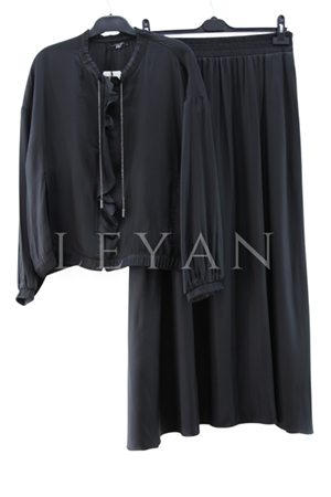 My312 Önü Fırfırlı Etekli Takım- LYN03887 Siyah