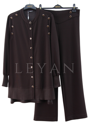 Defrina Düğme Detaylı Takım- LYN03869 Kahve
