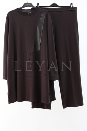 Defrina Deri Detaylı Takım- LYN03866 Kahve