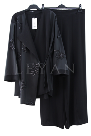 My312 Taşlı Saten Detaylı Takım- LYN03890 Siyah