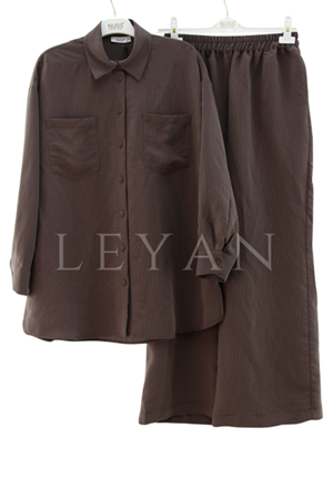 Nuss Çizgili Tensel Takım- LYN03858 Kahve