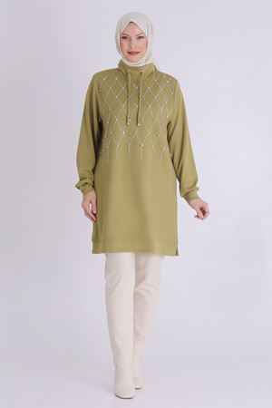 Behrem Taş Detaylı Tunik- LYN03909 Olive