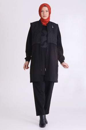 Behrem Kapitone Yelekli Üçlü Takım- LYN04035 Siyah
