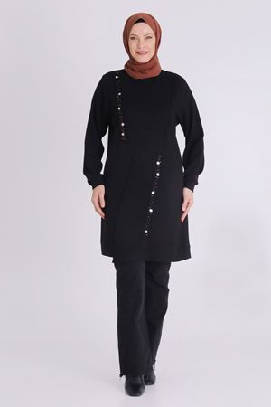 Behrem İşlemeli Tunik- LYN03907 Siyah