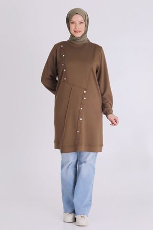 Behrem İşlemeli Tunik- LYN03907 Vizon