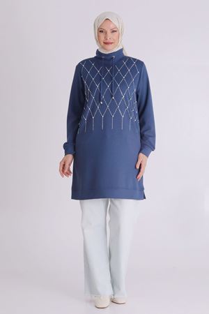 Behrem Taş Detaylı Tunik- LYN03909 İndigo