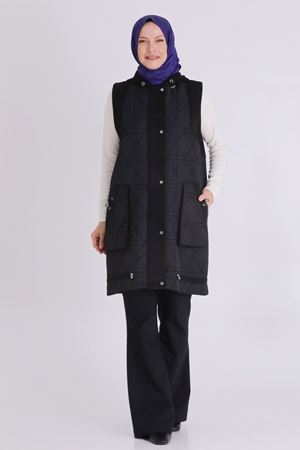 Behrem Süet Detaylı Kapitone Yelek- LYN04033 Siyah
