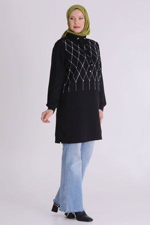 Behrem Taş Detaylı Tunik- LYN03909 Siyah