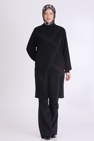 Behrem Şifon Detaylı Tunik- LYN03994 Siyah