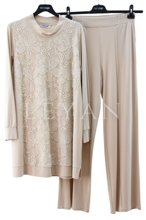 Fuat Gürşen İşleme Detaylı Takım- LYN03954 Bej