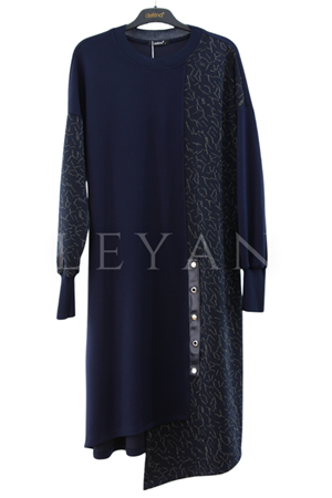 Defrina Yanı Desenli Tunik- LYN04038 Lacivert
