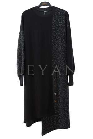 Defrina Yanı Desenli Tunik- LYN04038 Siyah
