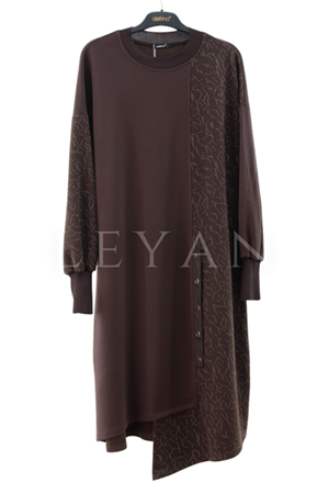 Defrina Yanı Desenli Tunik- LYN04038 Kahve