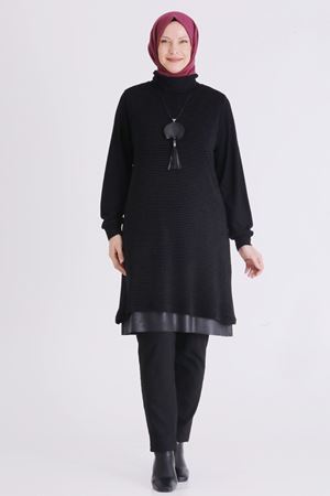 Behrem Kadife Detaylı Tunik- LYN04043 Siyah