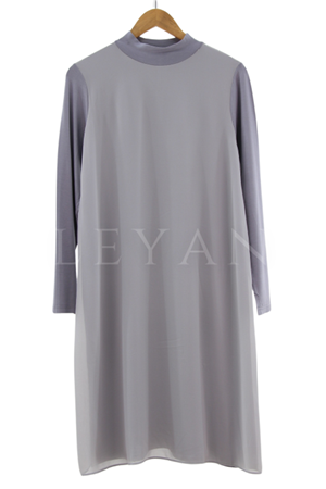 Önü Şifon Detaylı Penye Uzun Kollu İçlik- LYN01369  Gri