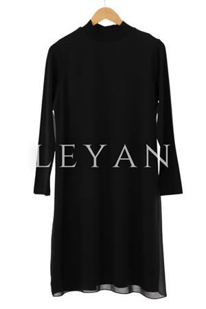 Önü Şifon Detaylı Penye Uzun Kollu İçlik- LYN01369  Siyah