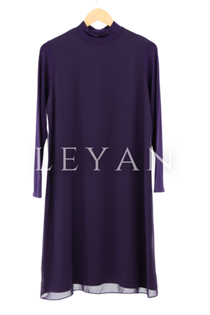 Önü Şifon Detaylı Penye Uzun Kollu İçlik- LYN01369  Mor