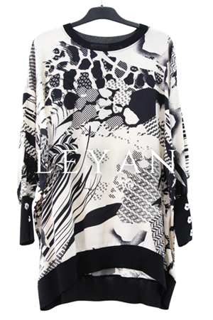 Tığ Triko Manşeti Düğmeli Desenli Tunik- LYN03671 Siyah