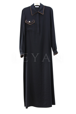 Nuss Bakır Biye Detaylı Elbise- LYN03859 Siyah