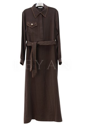 Nuss Bakır Biye Detaylı Elbise- LYN03859 Kahve
