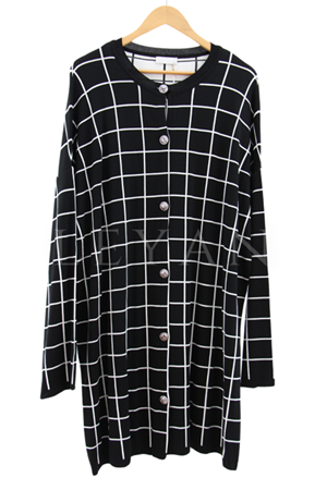 Kareli Düğmeli Ceket- LYN03286 Siyah-Beyaz