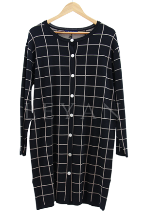 Kareli Düğmeli Ceket- LYN03286 Siyah-Vizon