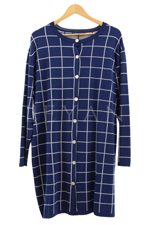 Kareli Düğmeli Ceket- LYN03286 Lacivert- Gri