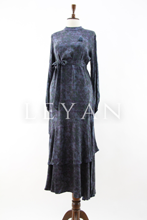 Orhan Store Desenli Qupra Elbise- LYN04065 İndigo